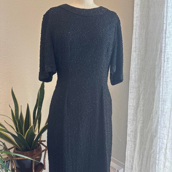 Mark & John by Gopal Women’s Medium Dress Black Beaded Short Sleeve 80s Cocktail - Picture 1 of 4
